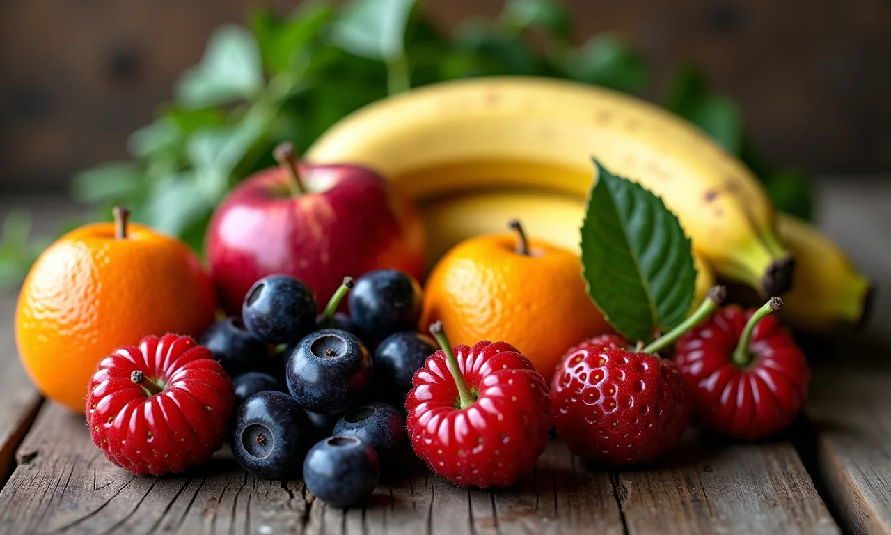 Frutas comestíveis e não comestíveis lado a lado.