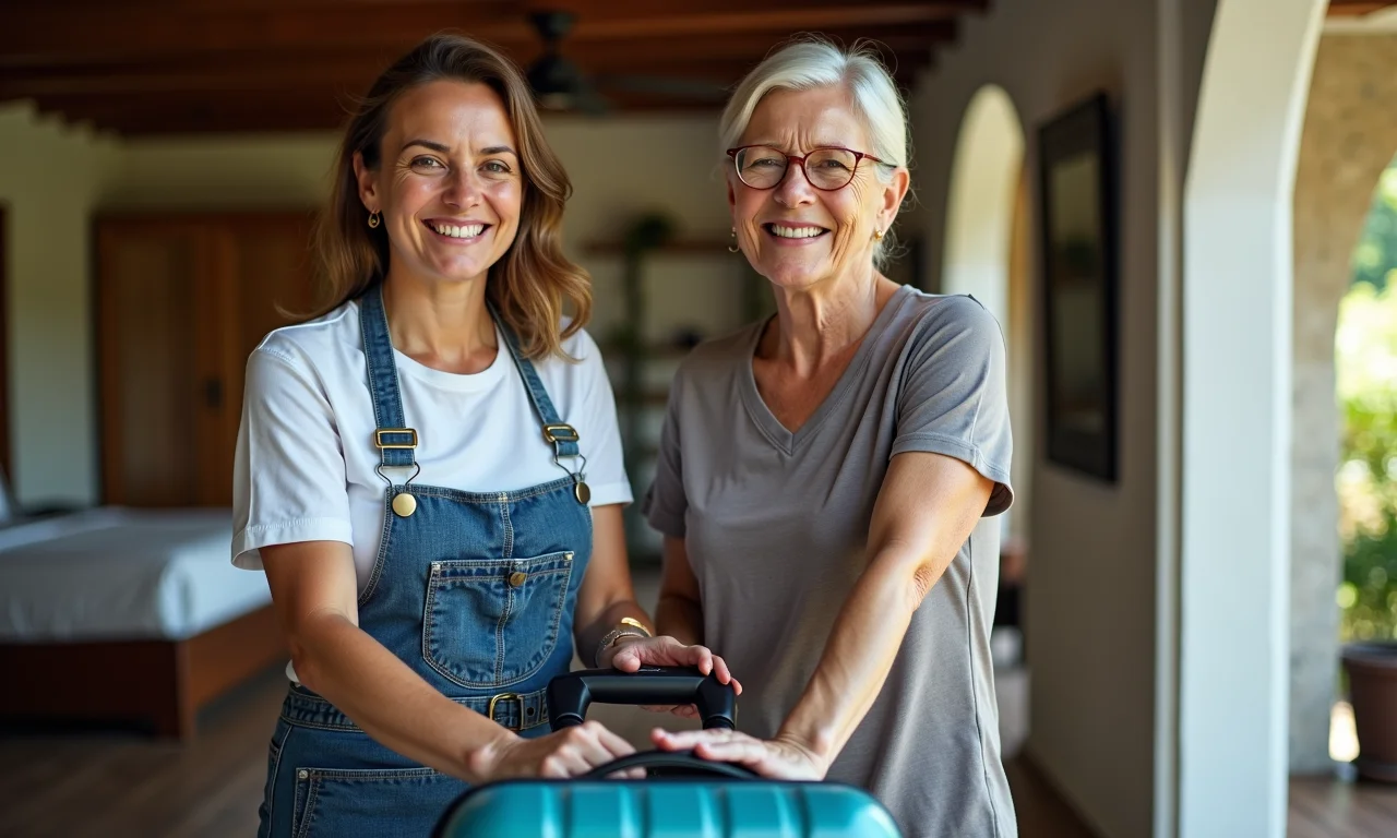 Funcionários de pousada auxiliando hóspede em São Miguel dos Milagres, Alagoas.