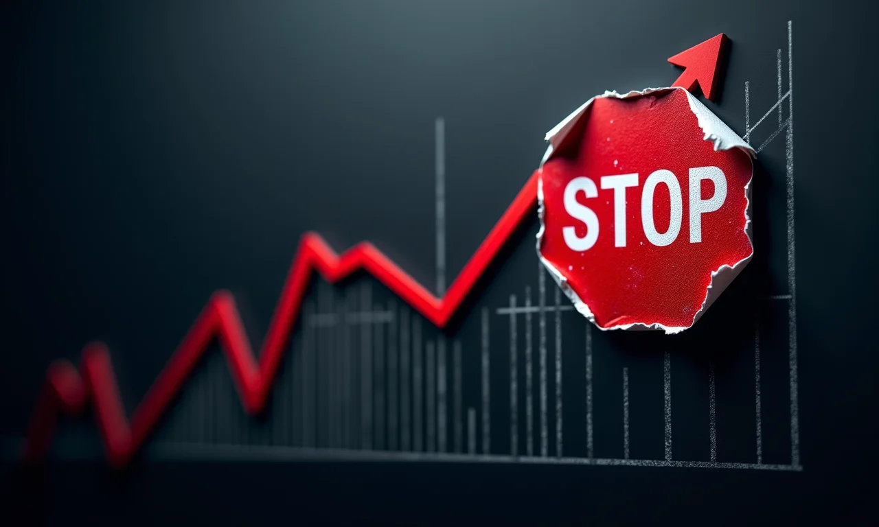 Gráfico rasgado com placa de pare, representando gerenciamento de risco.