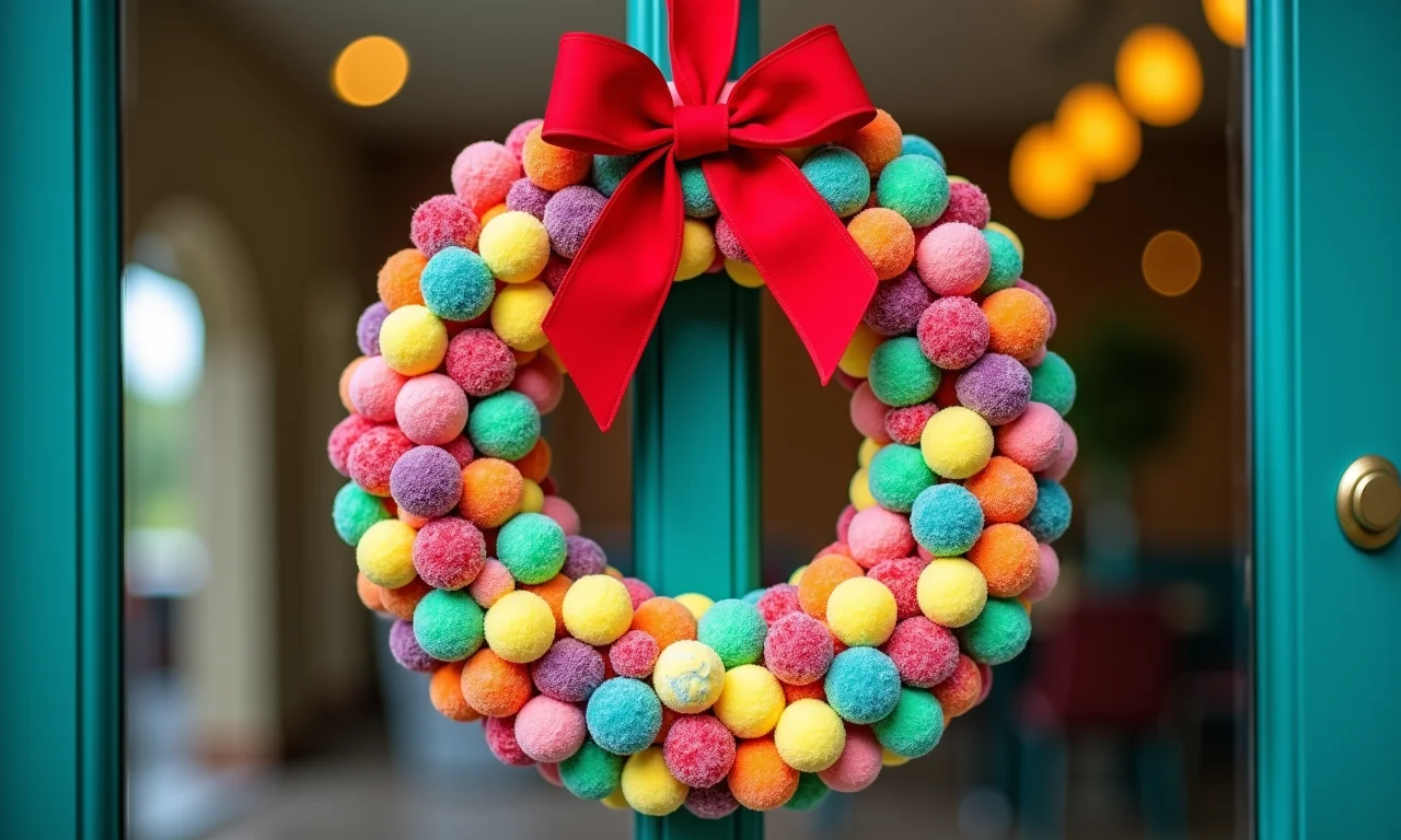 Guirlanda de Natal colorida feita de balas e doces.