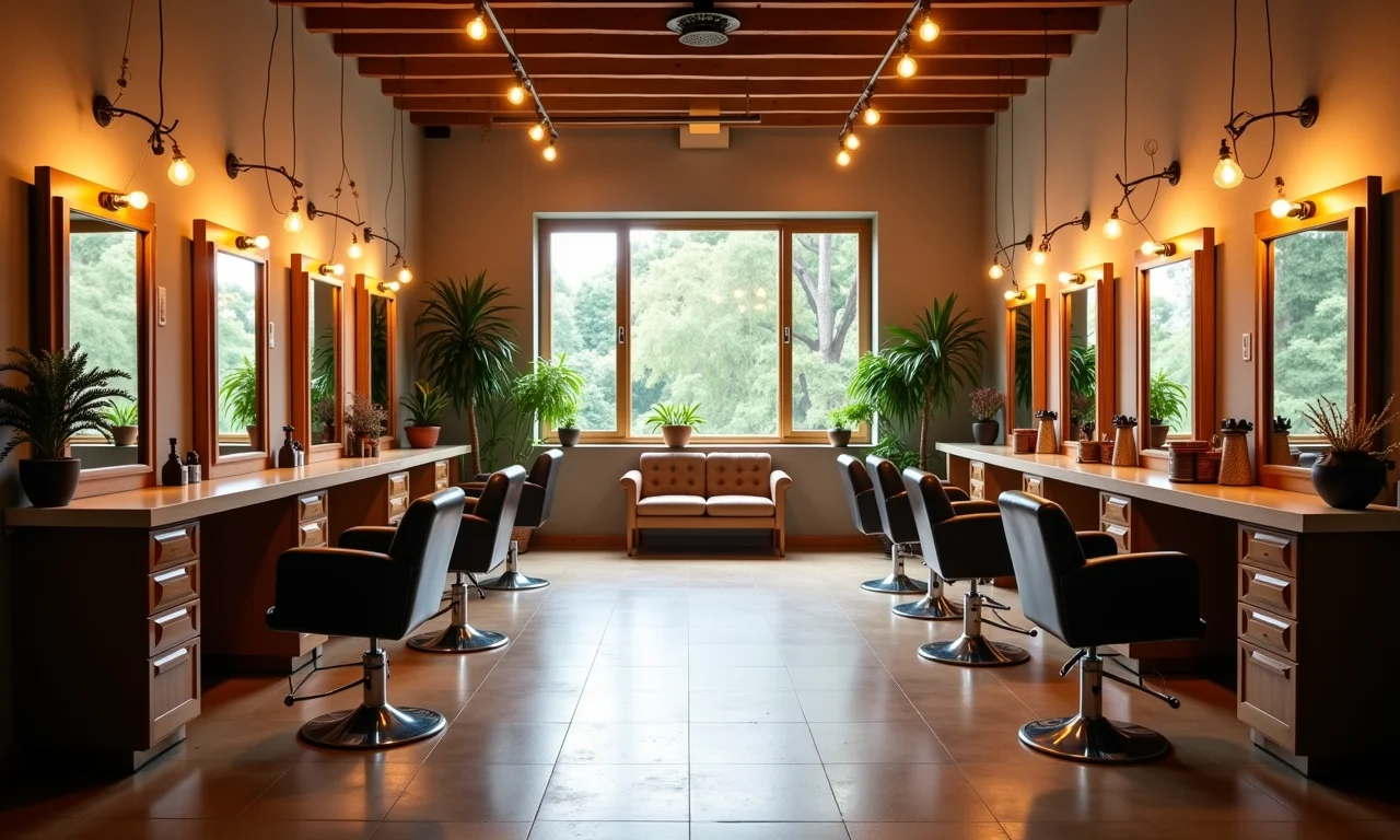 Iluminação estratégica em salão de beleza criando uma atmosfera acolhedora.