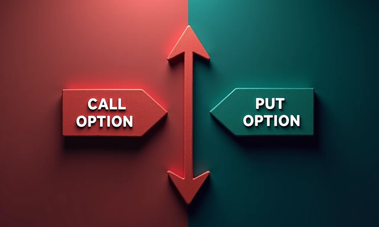 Imagem dividida mostrando 'Call' (alta) e 'Put' (baixa) em opções.