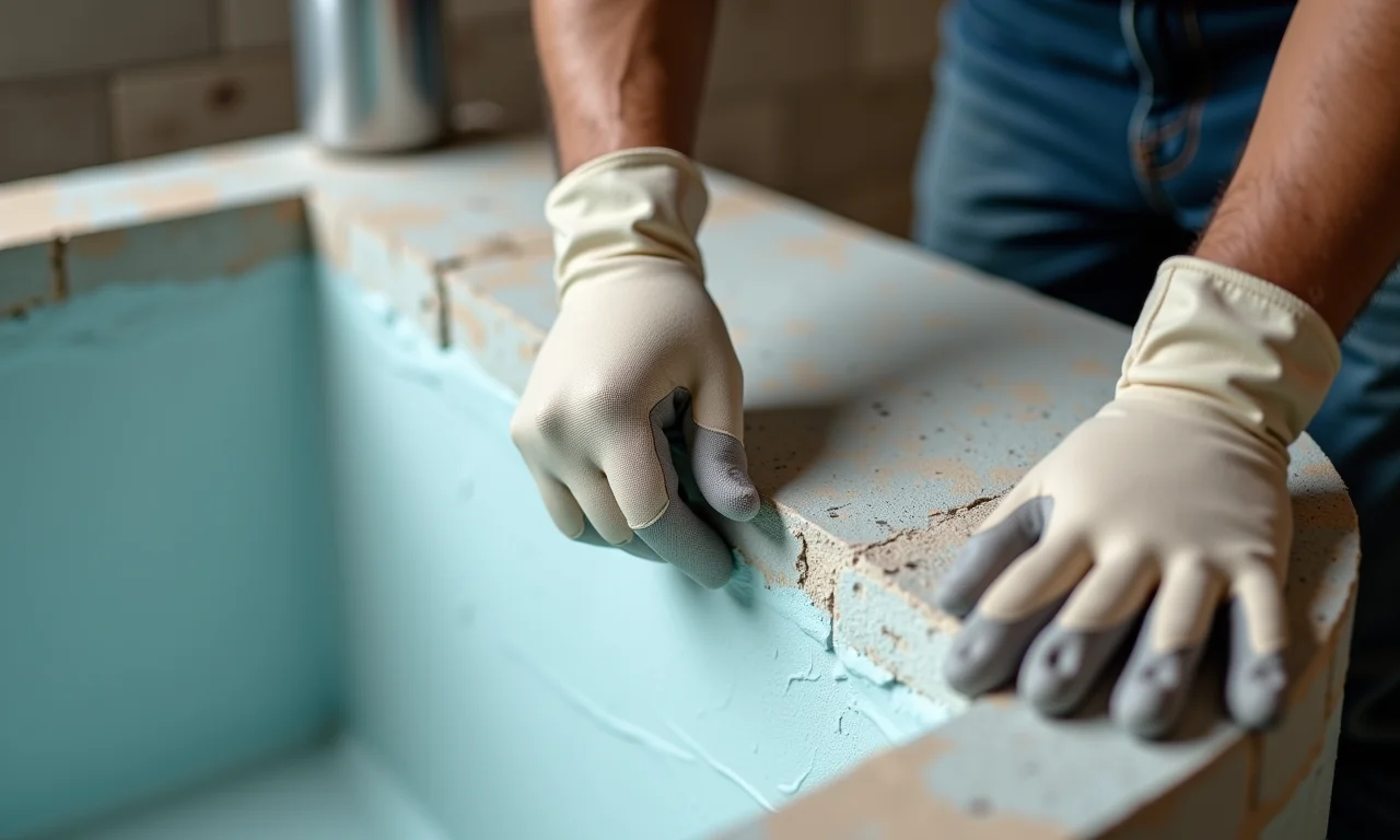 Impermeabilização de banheira de alvenaria: aplicação da membrana para garantir durabilidade.