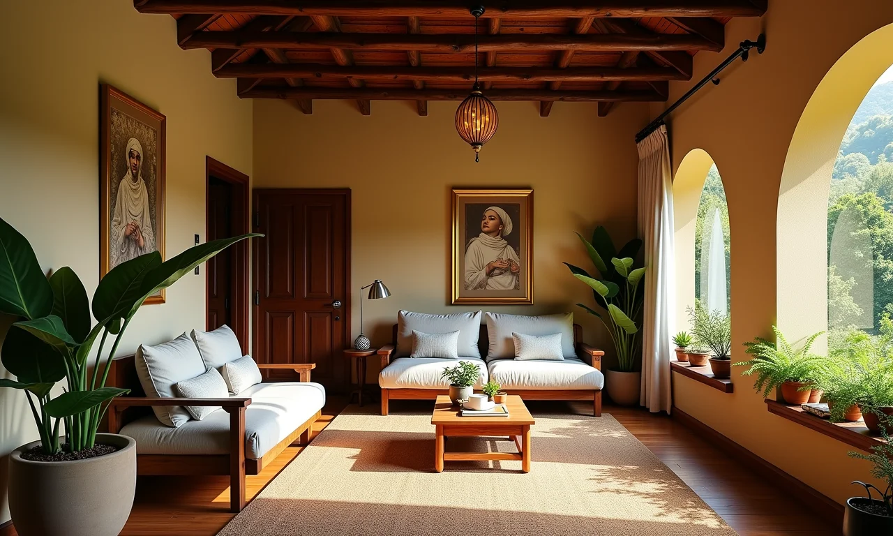 Interior da Pousada Beijupirá, decoração rústica e ambiente acolhedor.