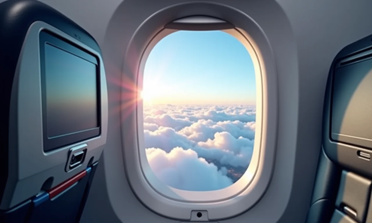 Interior de um avião com o céu ao fundo, representando milhas aéreas.