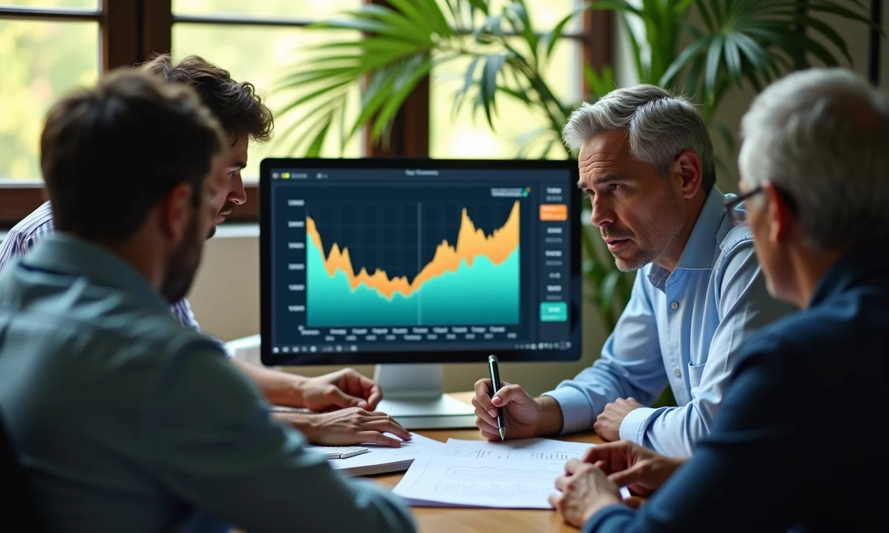 Investidores brasileiros de diferentes idades analisando gráficos da bolsa com preocupação e alívio.