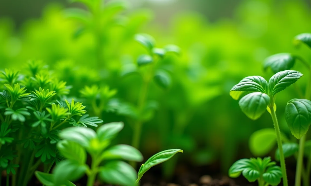 Jardim de ervas orgânicas prosperando com adubo Forth Jardim.