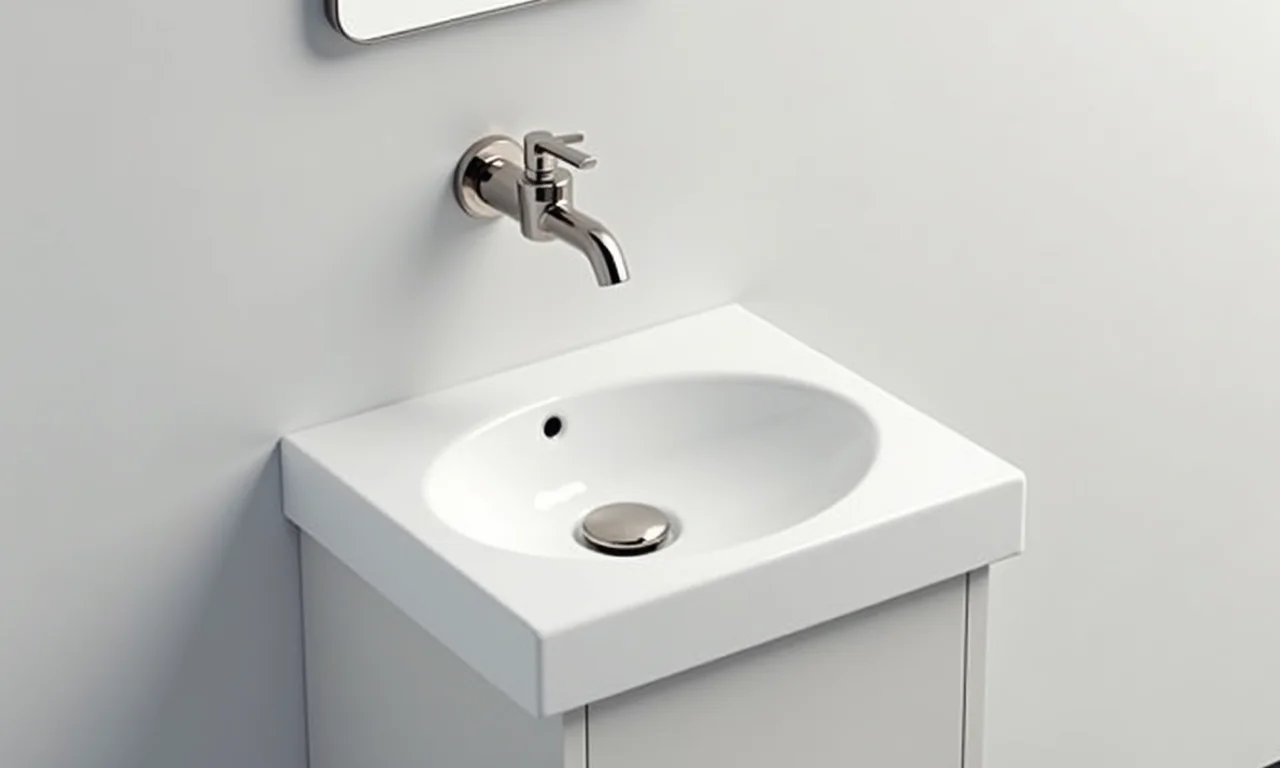 Lavabo com louças e metais de design clean, priorizando a funcionalidade e a estética minimalista.