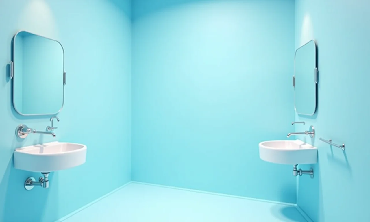 Lavabo pequeno com cores claras, iluminação estratégica e espelho ampliando o espaço.