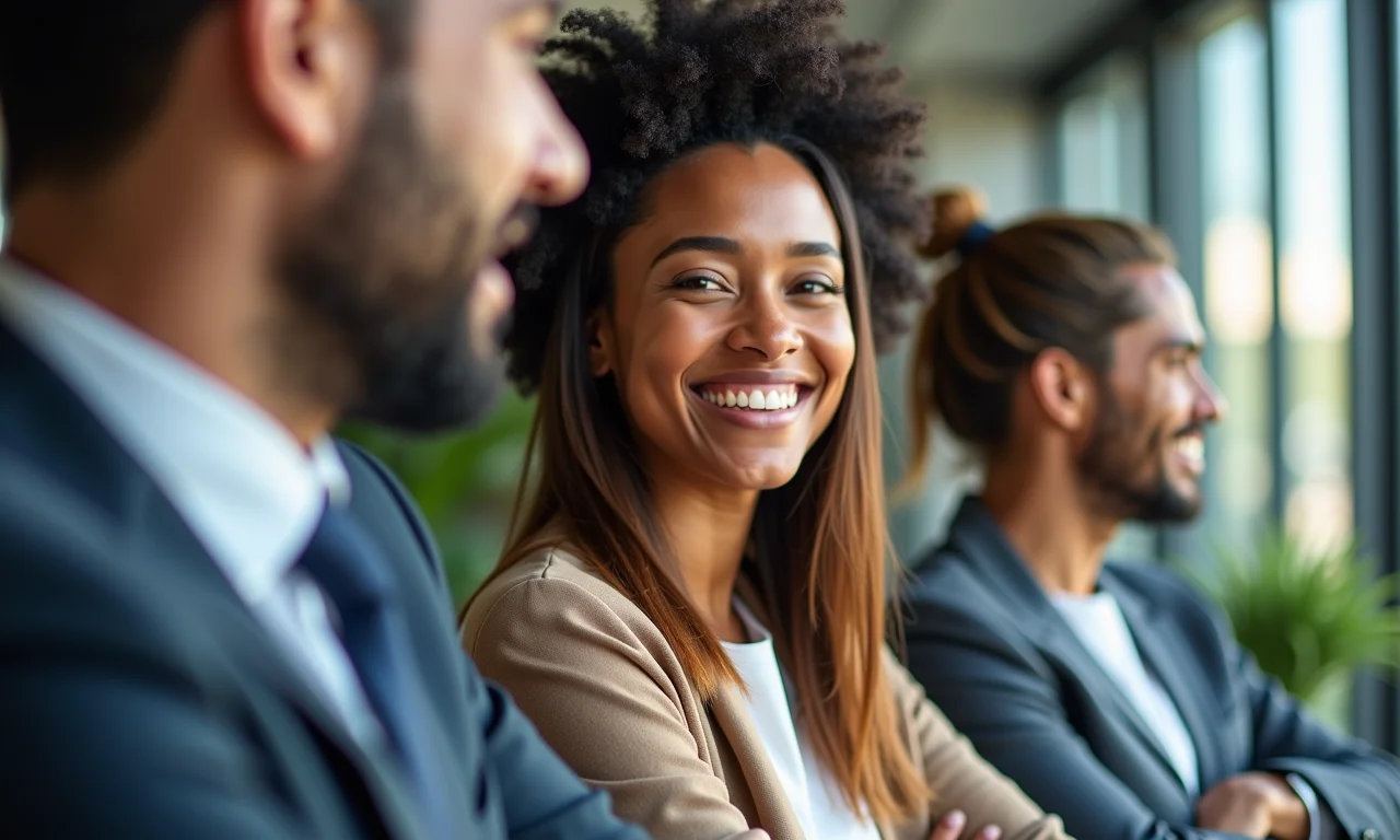 Líder confiante inspirando equipe, representando a liderança consciente.