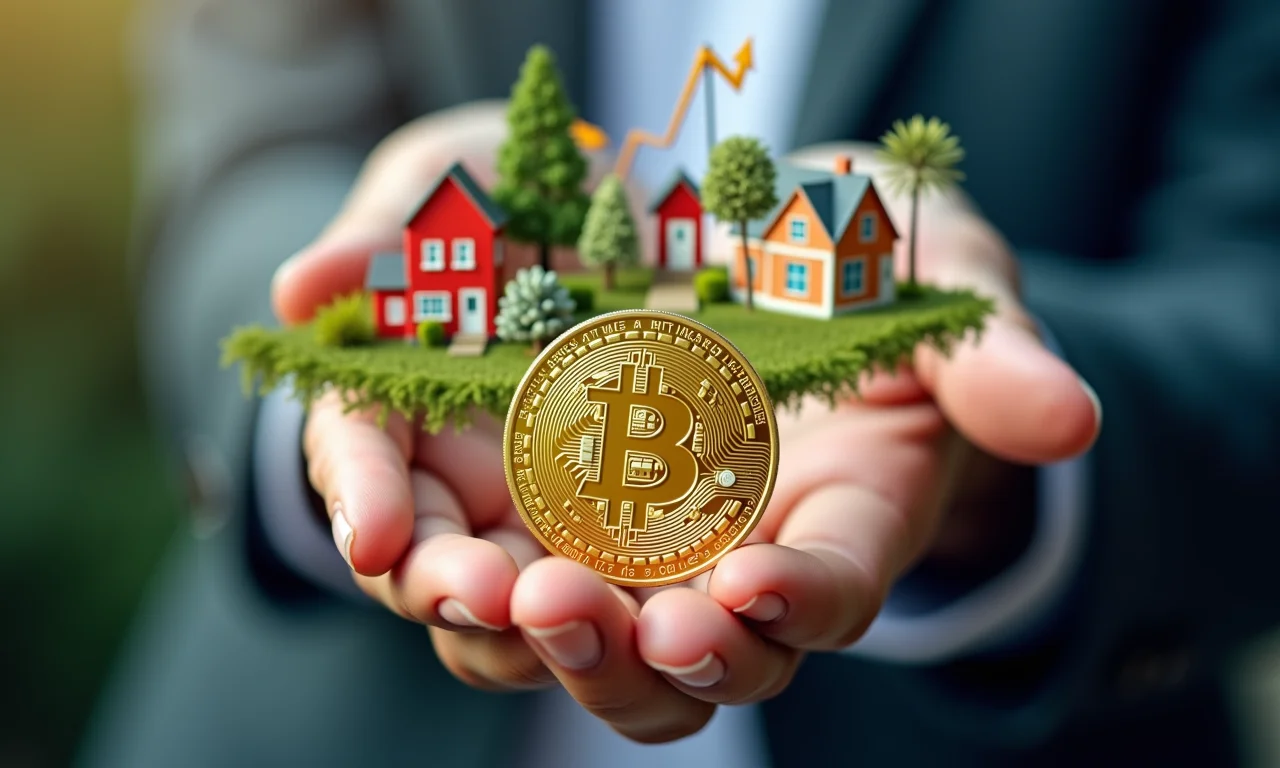 Mão segurando moeda de ouro entre ícones de investimentos diversos, representando diversificação da carteira.