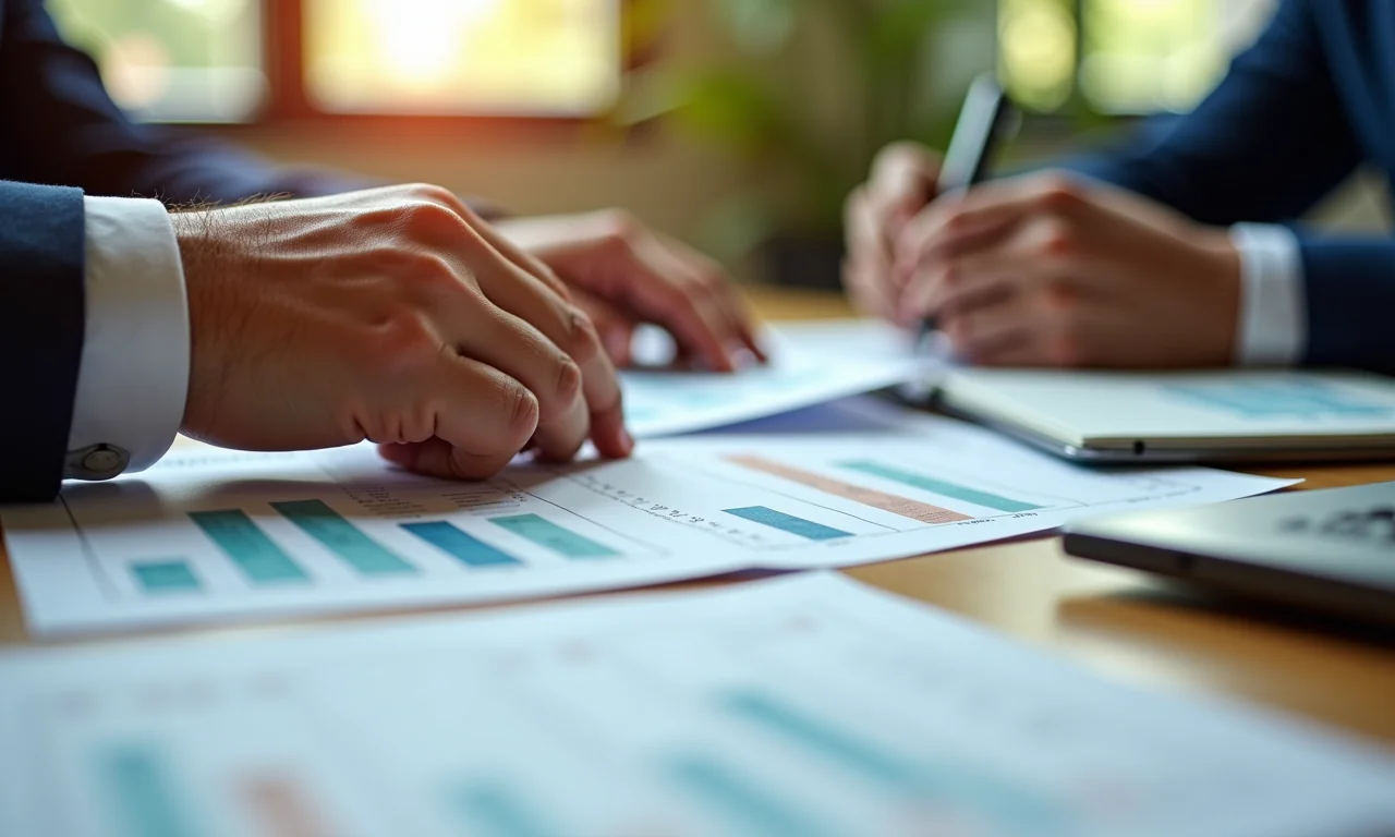 Mãos priorizando contas e despesas em uma mesa organizada.