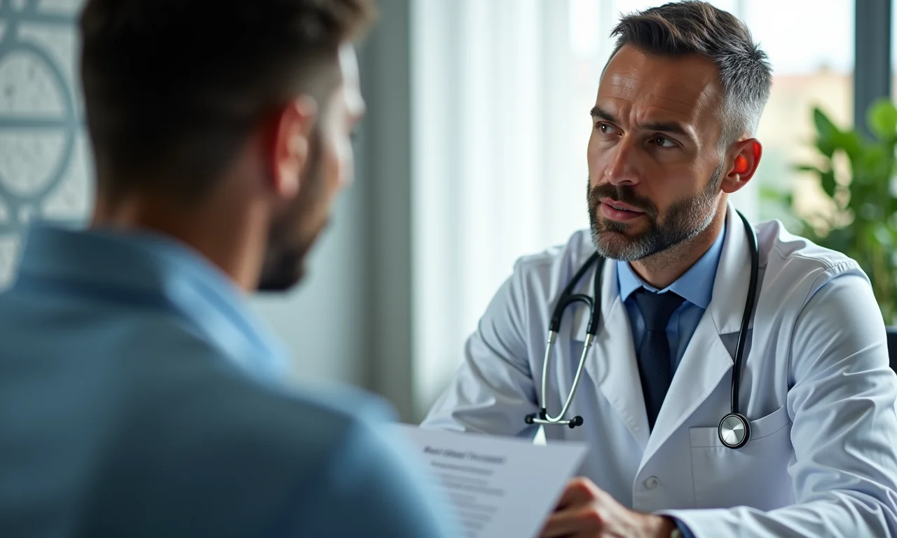 Médico explicando os riscos do Enantato e Acetato para paciente.