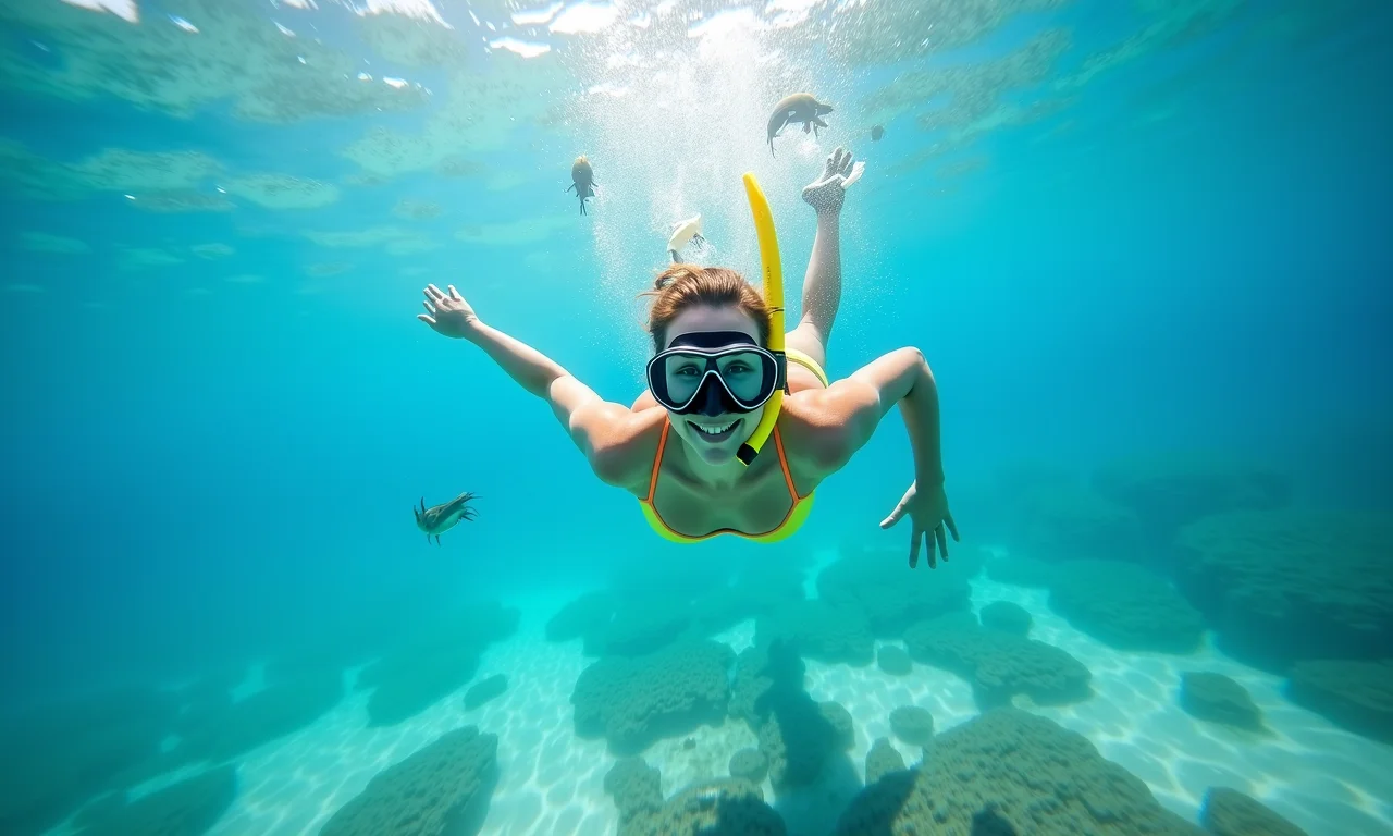 Mergulhador explorando as águas cristalinas de Bombinhas, um paraíso para o mergulho e a observação da vida marinha.
