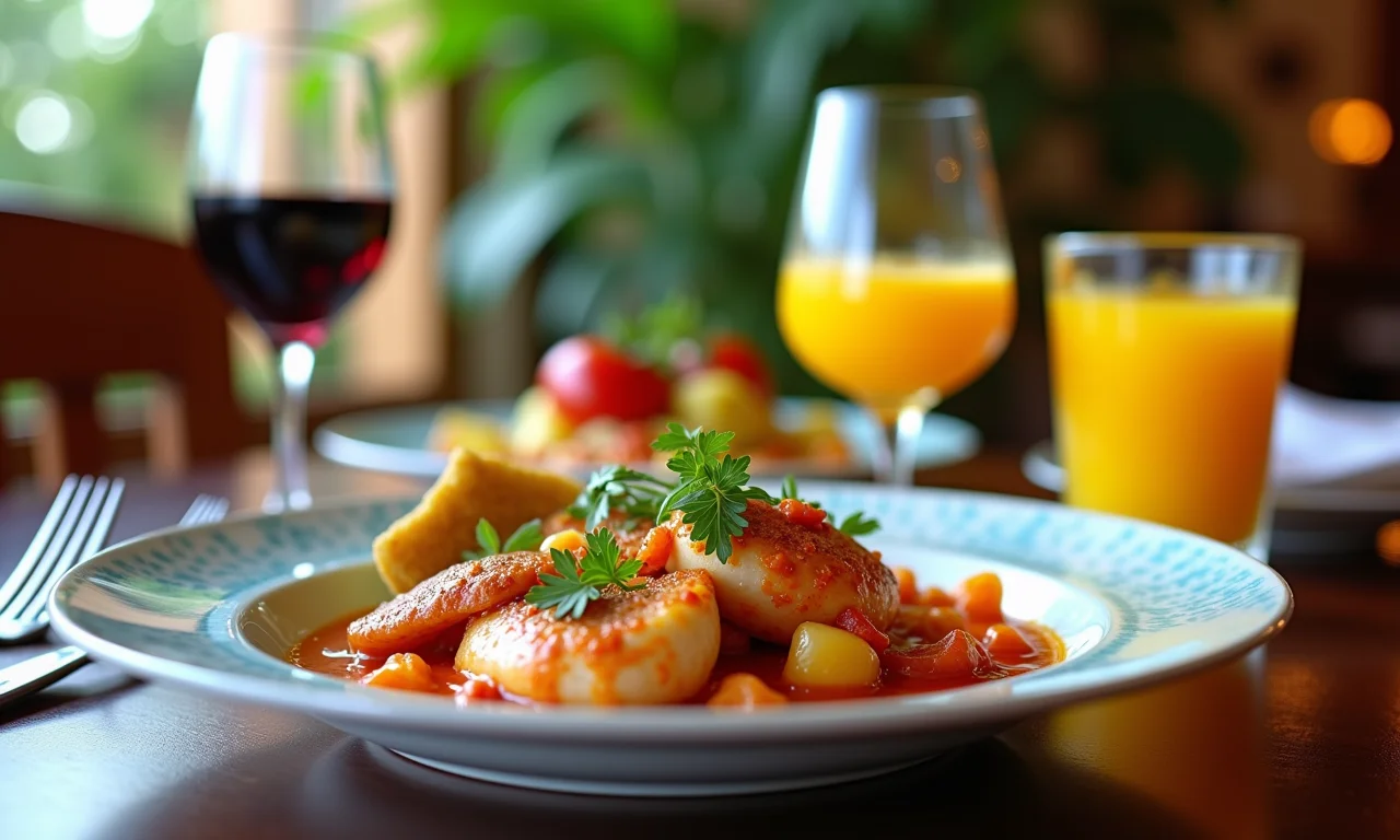 Mesa farta com pratos da culinária nordestina em pousada charmosa.