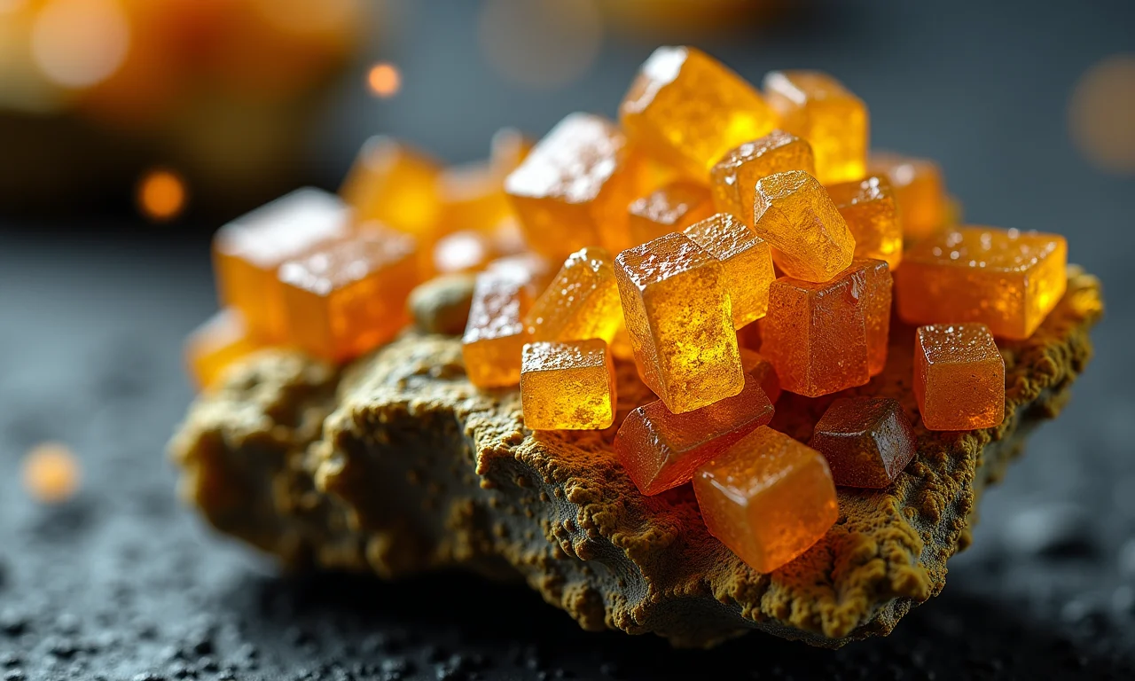 Minério de urânio com símbolos de energia, representando sua importância.