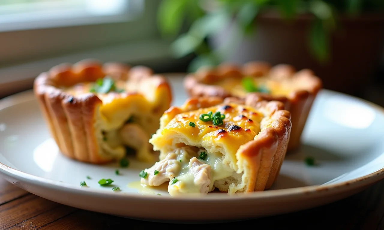 Mini quiche de frango com catupiry cremosa.