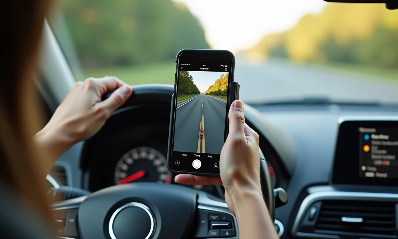 Motorista usando Waze no painel do carro.