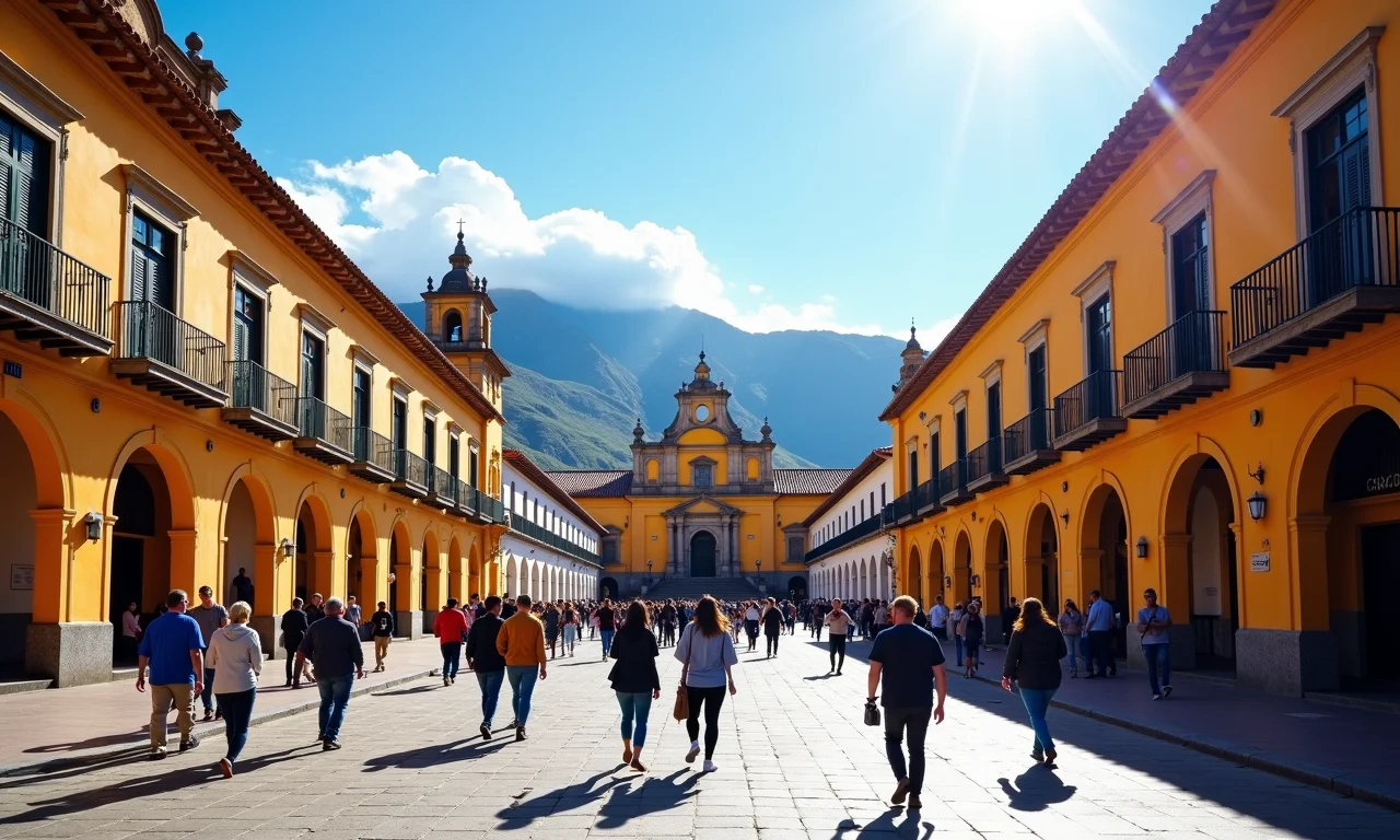 Movimento na Plaza de la Independencia, Quito.