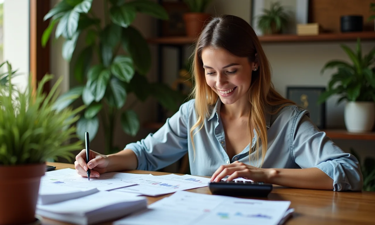 Mulher analisando contas e planejando o uso do FGTS para pagar dívidas.