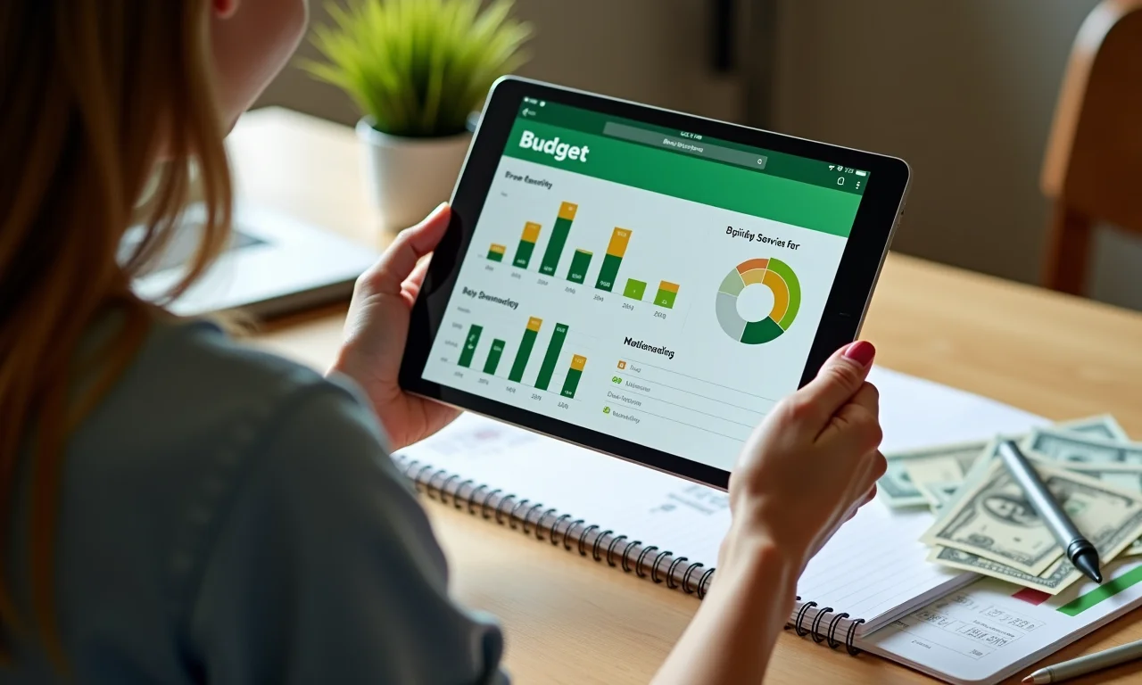 Mulher analisando diagnóstico financeiro em tablet.