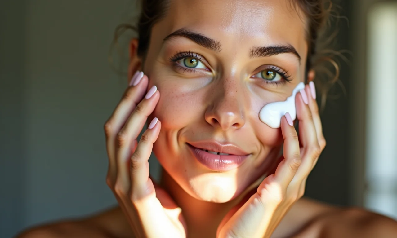 Mulher aplicando creme espesso na pele seca, foco na hidratação intensa.