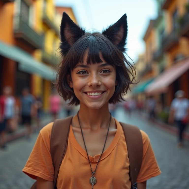 Cortes de Cabelo Wolf Cut: O Guia do Estilo Mulher brasileira sorrindo com corte de cabelo wolf cut moderno no Rio de Janeiro.