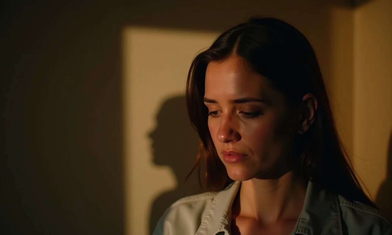 Mulher cabisbaixa com sombra de pessoa gritando, representando críticas e humilhações.