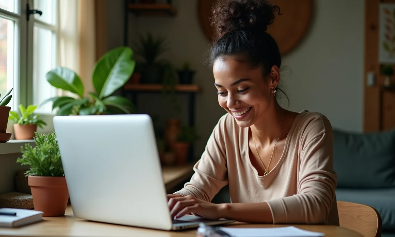 Mulher declara PIX no laptop seguindo guia passo a passo.