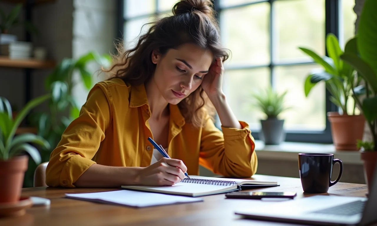 Mulher definindo objetivos e prioridades para seu ano sabático.