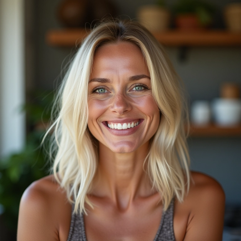 Mulher loira com corte long bob (lob), estilo popular.