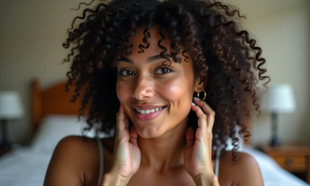 Mulher morena experimentando diferentes ear cuffs para combinar com seu estilo.