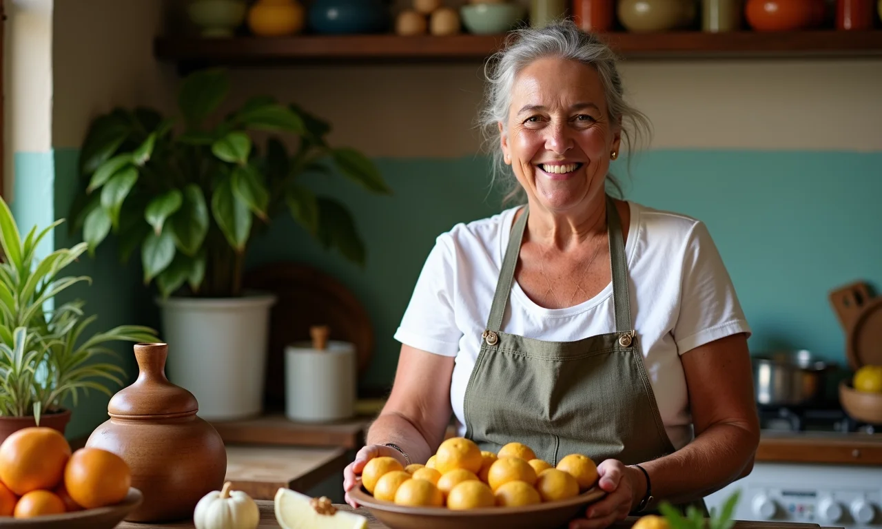 Mulher preparando pão de queijo em cozinha brasileira.