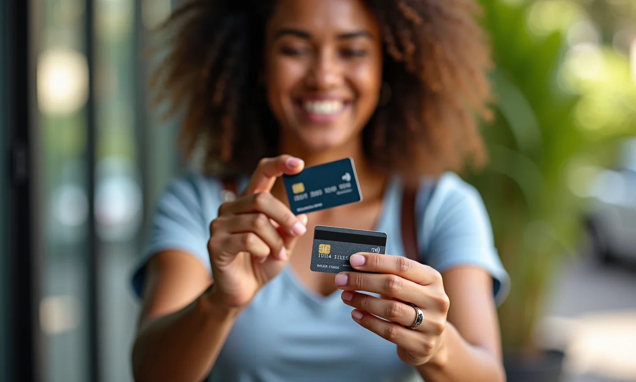 Mulher rejeitando ofertas de cartão de crédito.