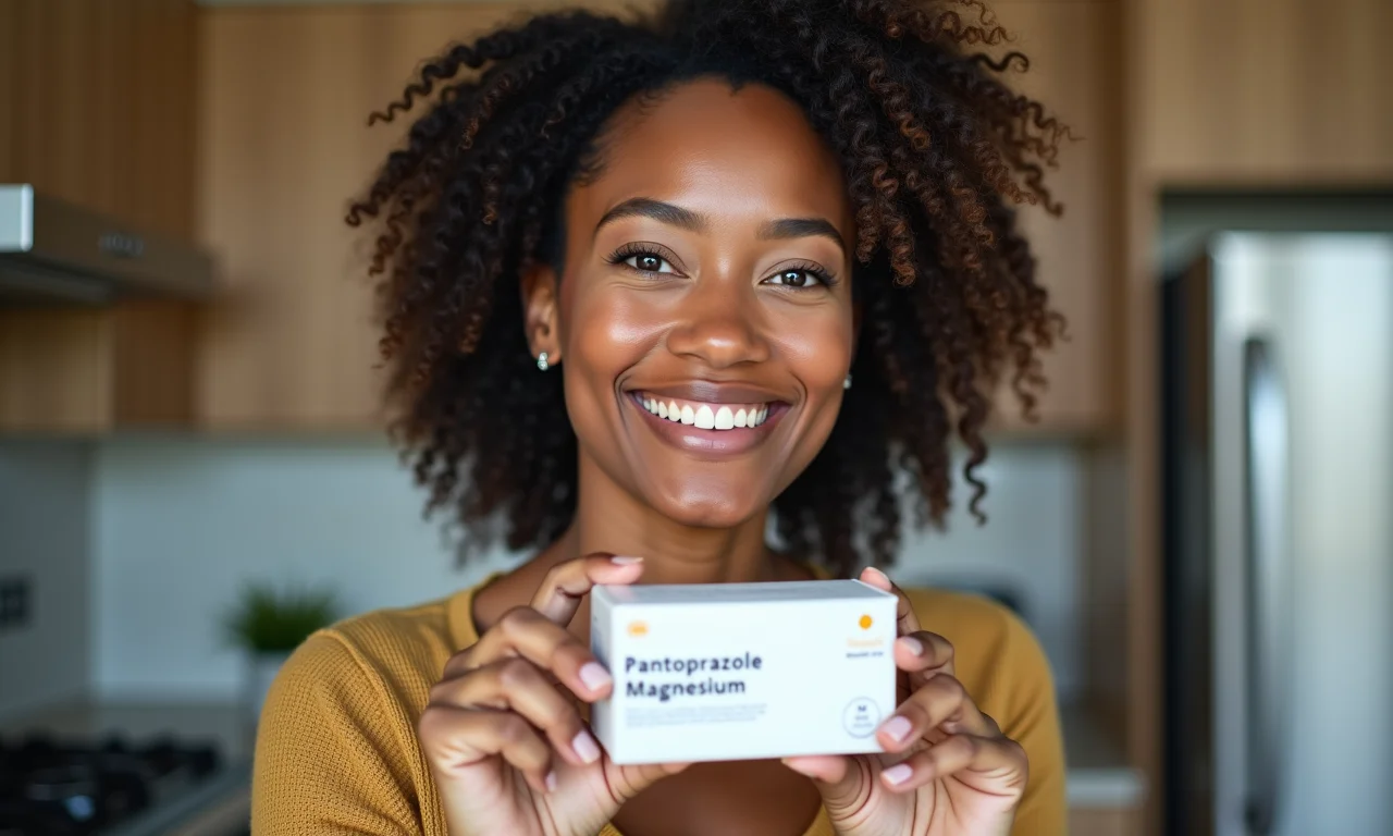 Mulher segurando caixa de Pantoprazol Magnésico, uma alternativa com menos sódio.
