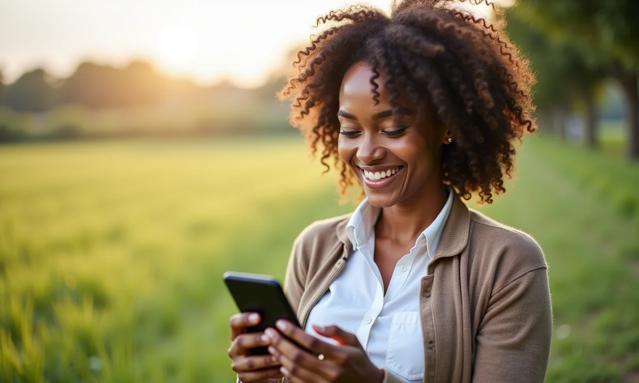 Mulher transferindo conta salário pelo celular. Portabilidade da conta.