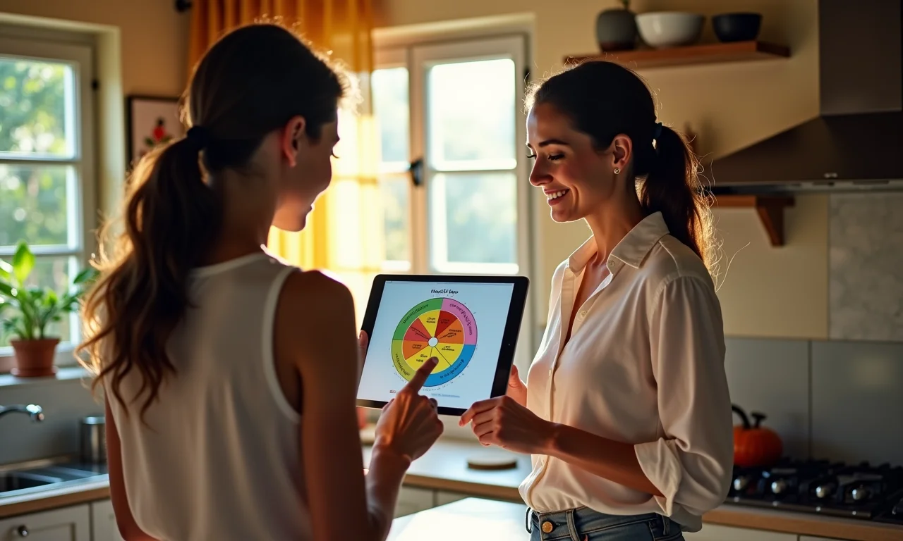 Mulheres analisando Roda da Vida Familiar em tablet