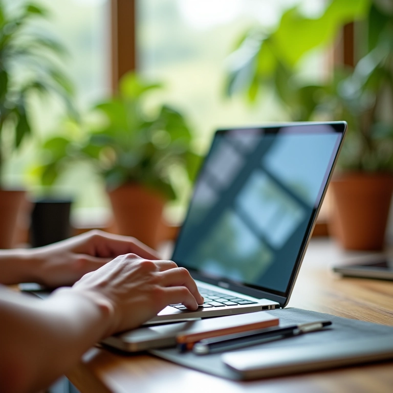 Notebook sendo usado em casa para diferentes tarefas.