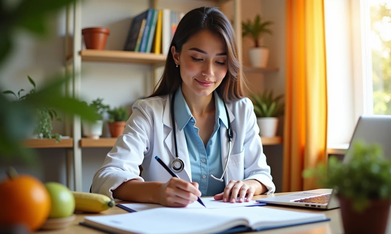 Nutricionista revisando diário alimentar de paciente.