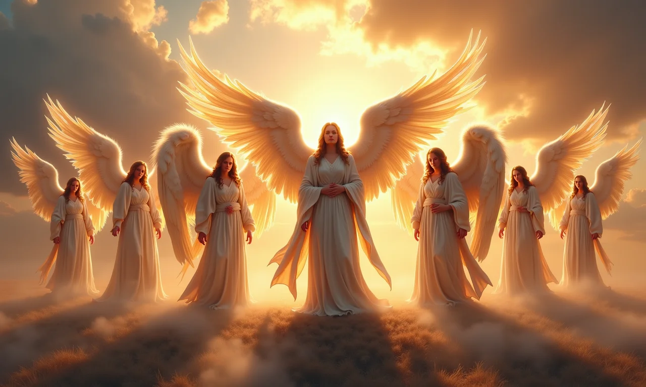 Os sete arcanjos principais representados com seus símbolos.