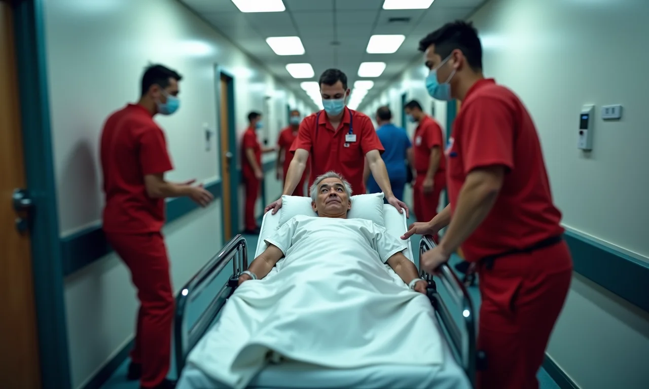Paramédicos transportando um paciente para a Sala Vermelha.