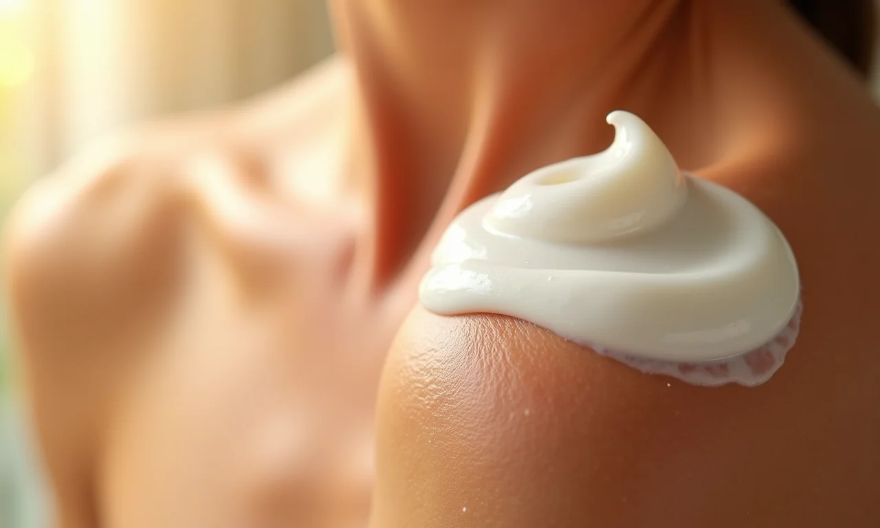 Pele seca sendo intensamente hidratada com creme hidratante.