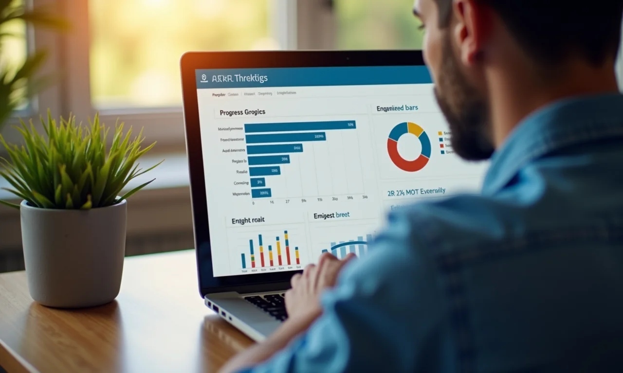 Pessoa analisando dashboard com barras de progresso REPT.
