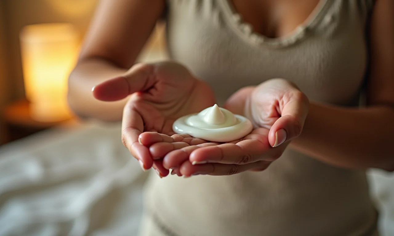 Pessoa aplicando creme hidratante nutritivo nas mãos secas.