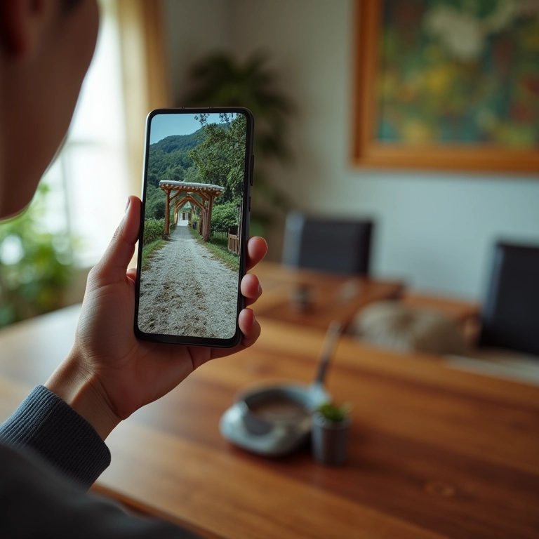 Pessoa com baixa visão usando ampliação de tela no celular