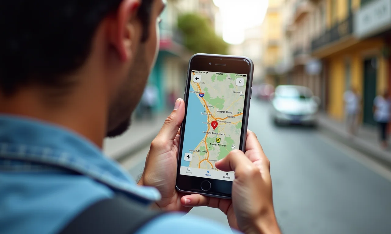 Pessoa olhando para o celular com um mapa mostrando sua localização, representando a descoberta do endereço IP.