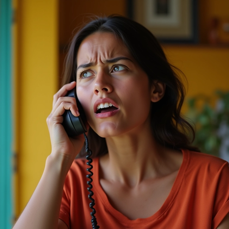 Pessoa preocupada ao receber ligação a cobrar em casa.