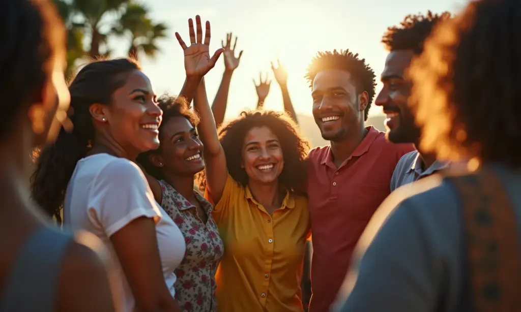 Proibição do Retrocesso Social: Protegendo os Direitos Pessoas de diferentes origens construindo uma base sólida, simbolizando a proteção dos direitos sociais.