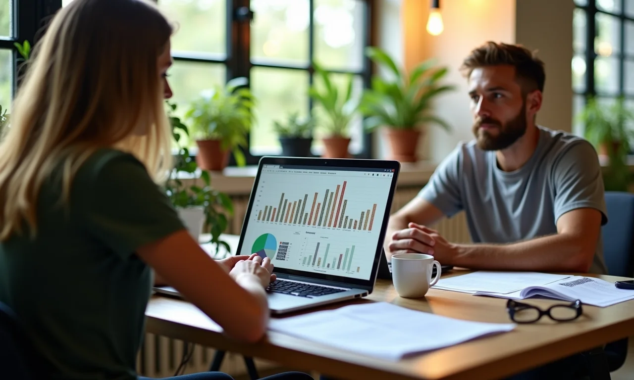 Pessoas em escritório moderno analisando formulários de impostos.
