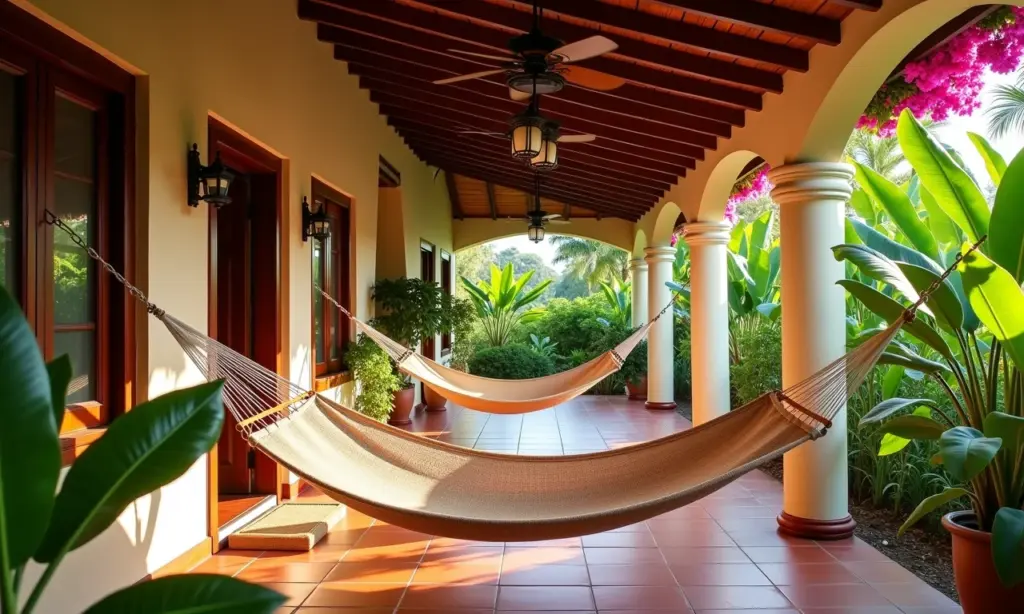 Pousadas no Nordeste: Charme e Aconchego Pousada charmosa no Nordeste com varanda e redes.